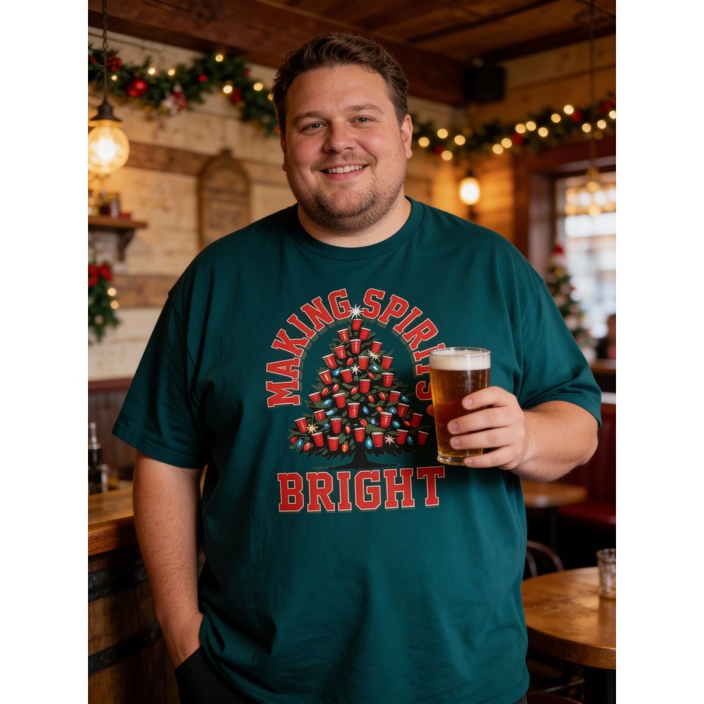 Holiday Time Men's Graphic T Shirt 2XL Green "Making Spirits‎ Bright" Christmas